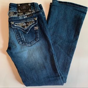 Miss Me boot cut rhinestone & lace blue jeans 27